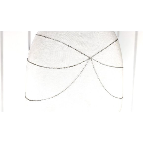 Silver metal layered chain link dainty lightweight skinny belly chain be… - Picture 3 of 3